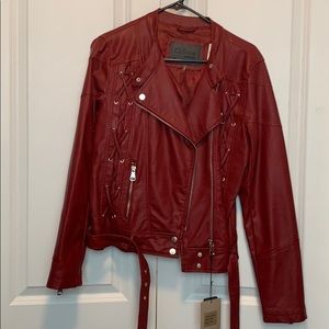 Red faux leather jacket